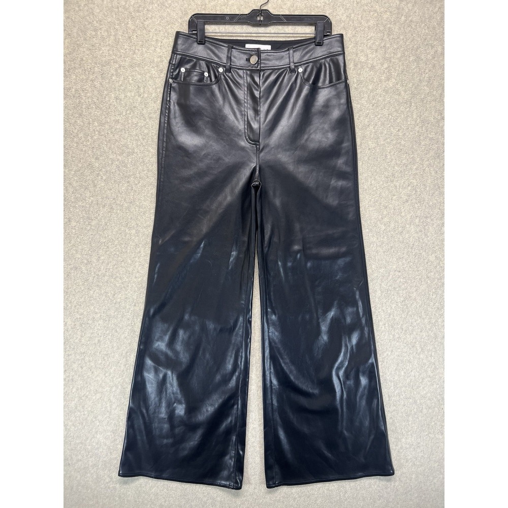 Stand Studio Jelena Pants Womens 42 Black Faux Leather Wide Leg Pants